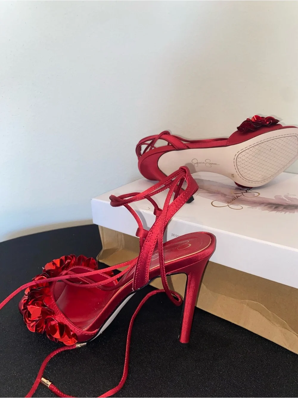 Jessica Simpson Red Embellished Lace-Up Women's Heels